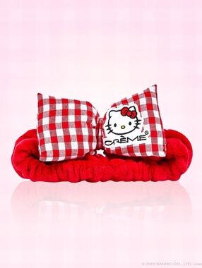 Hello Kitty Sanrio Red & White Gingham Bow Hair Plush Spa Headband NWT